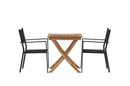 Luxusbetten24 Xavina Garten-Cafégruppe 3-teiliges Set Teakholz Outdoor Natur/Schwarz