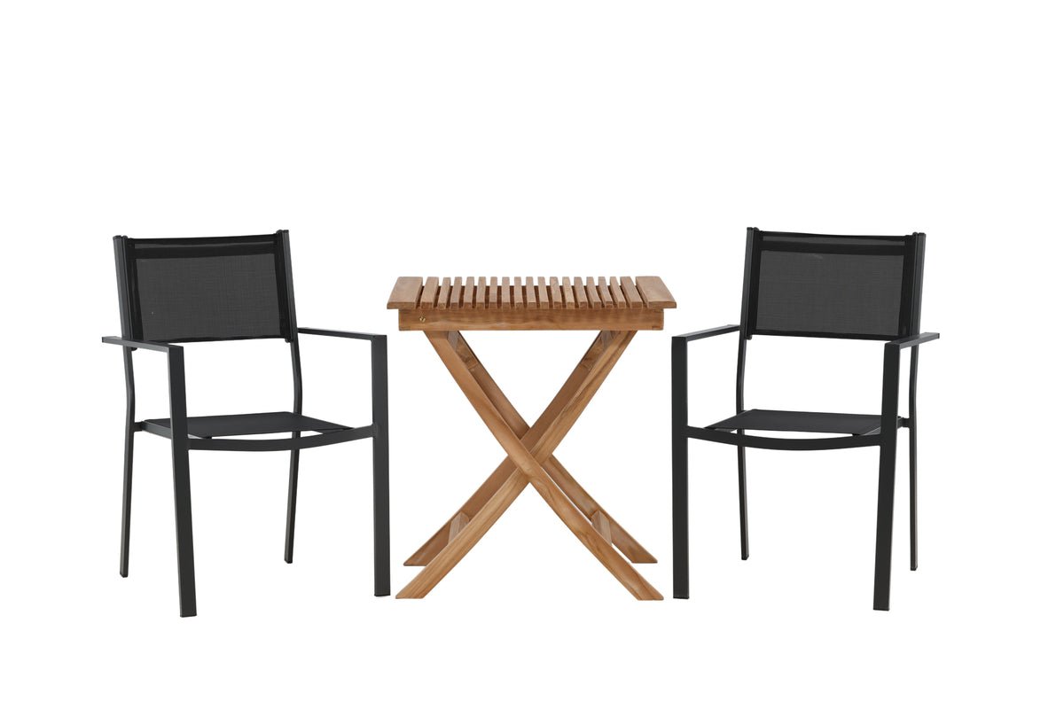 Luxusbetten24 Xavina Garten-Cafégruppe 3-teiliges Set Teakholz Outdoor Natur/Schwarz