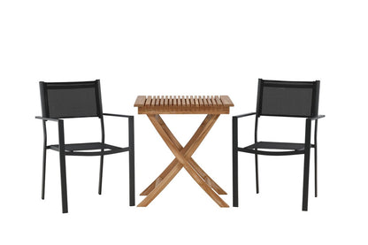 Luxusbetten24 Xavina Garten-Cafégruppe 3-teiliges Set Teakholz Outdoor Natur/Schwarz