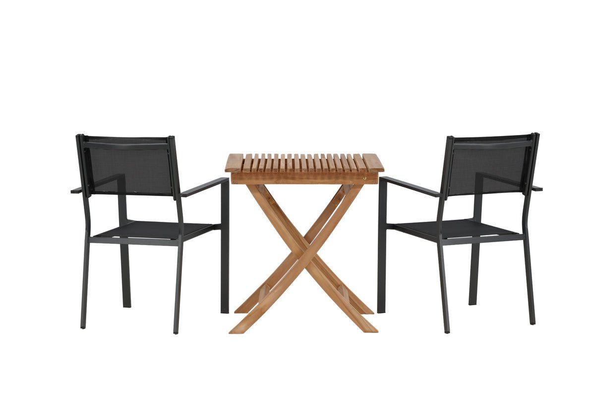 Luxusbetten24 Xavina Garten-Cafégruppe 3-teiliges Set Teakholz Outdoor Natur/Schwarz