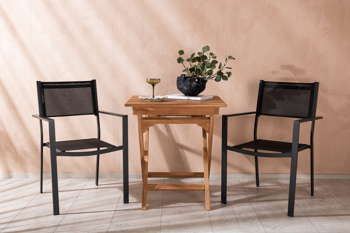 Luxusbetten24 Xavina Garten-Cafégruppe 3-teiliges Set Teakholz Outdoor Natur/Schwarz