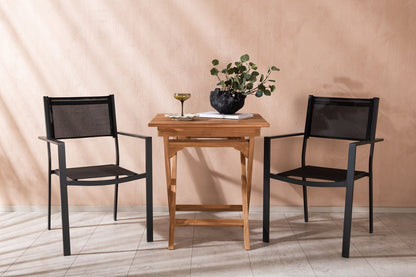 Luxusbetten24 Xavina Garten-Cafégruppe 3-teiliges Set Teakholz Outdoor Natur/Schwarz