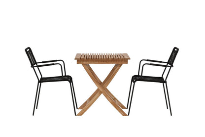 Luxusbetten24 Garten-Cafegruppe 3‑teiliges Set Teakholz‑Tisch Natur/Schwarz