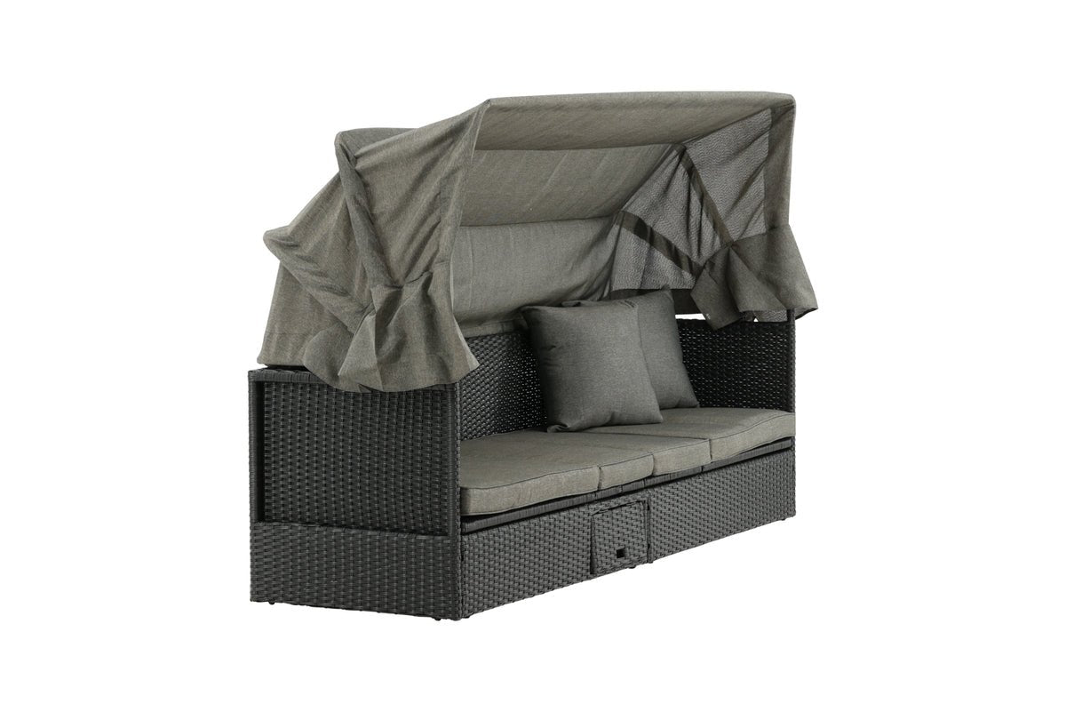 Luxusbetten24 Merano Outdoor-Liege mit Sonnendach aus Polyrattan, Schwarz