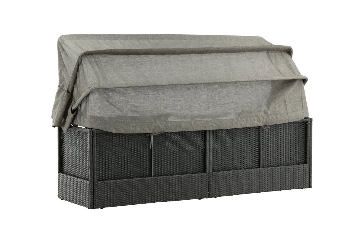 Luxusbetten24 Merano Outdoor-Liege mit Sonnendach aus Polyrattan, Schwarz