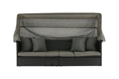 Luxusbetten24 Merano Outdoor-Liege mit Sonnendach aus Polyrattan, Schwarz