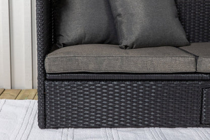 Luxusbetten24 Merano Outdoor-Liege mit Sonnendach aus Polyrattan, Schwarz