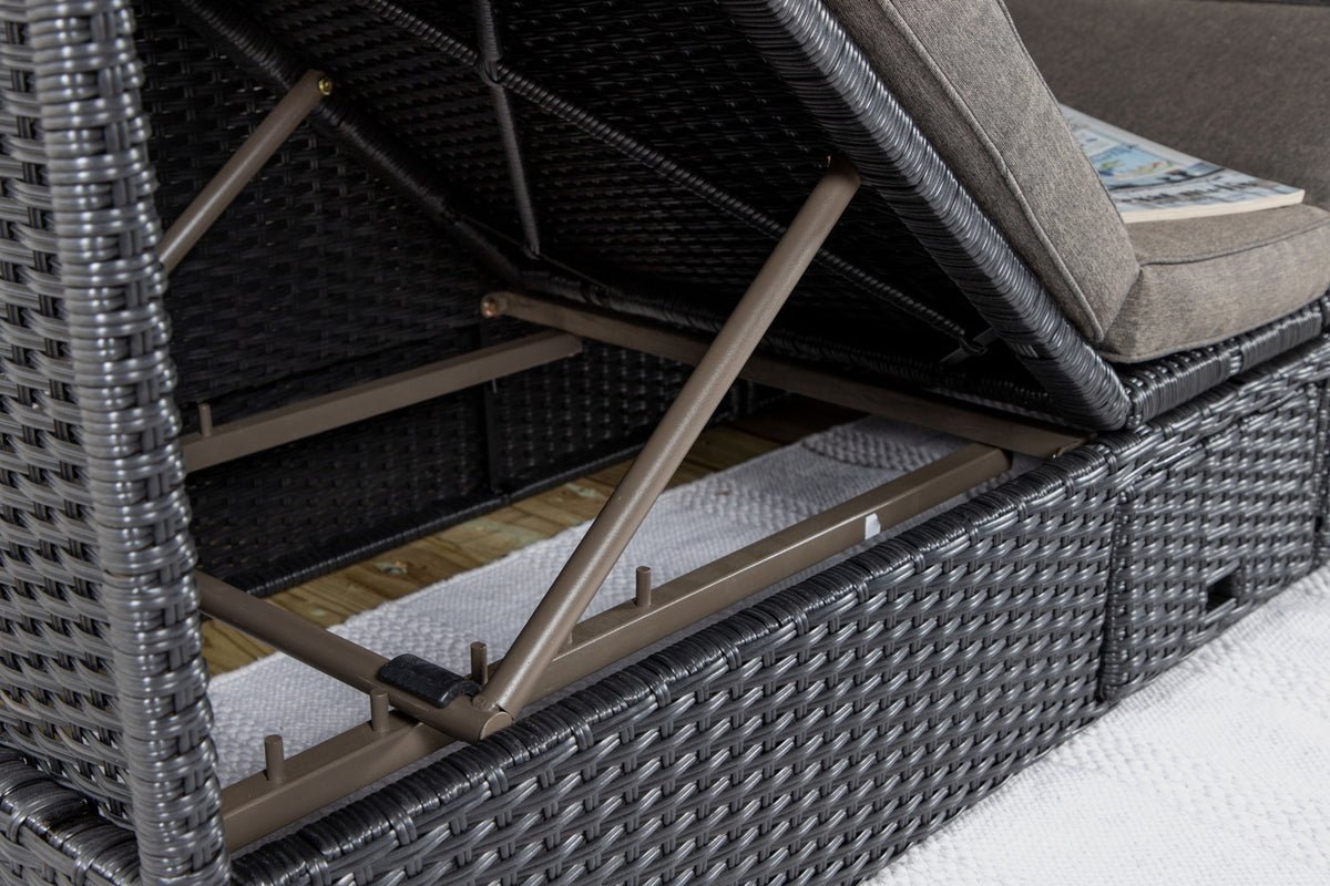 Luxusbetten24 Merano Outdoor-Liege mit Sonnendach aus Polyrattan, Schwarz