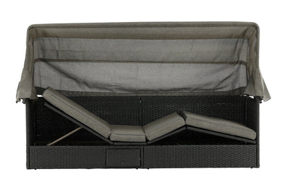 Luxusbetten24 Merano Outdoor-Liege mit Sonnendach aus Polyrattan, Schwarz