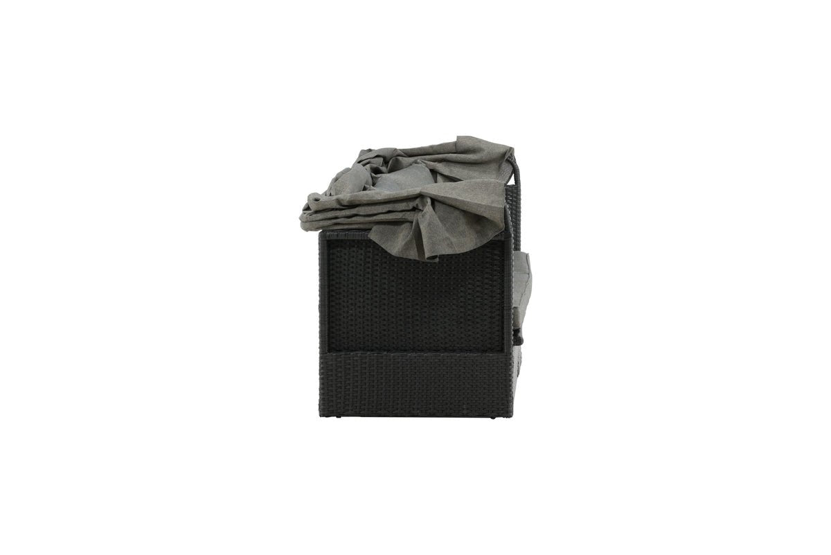 Luxusbetten24 Merano Outdoor-Liege mit Sonnendach aus Polyrattan, Schwarz