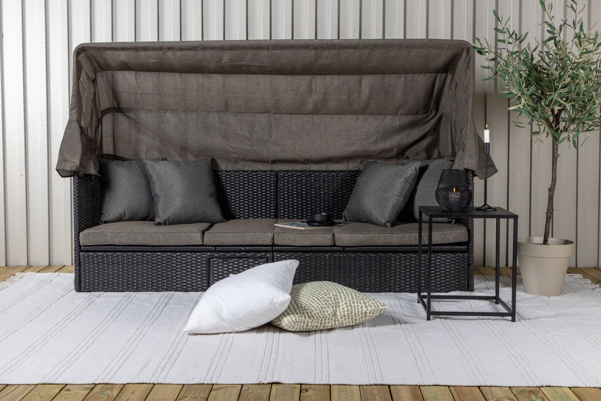 Luxusbetten24 Merano Outdoor-Liege mit Sonnendach aus Polyrattan, Schwarz