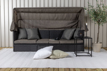 Luxusbetten24 Merano Outdoor-Liege mit Sonnendach aus Polyrattan, Schwarz