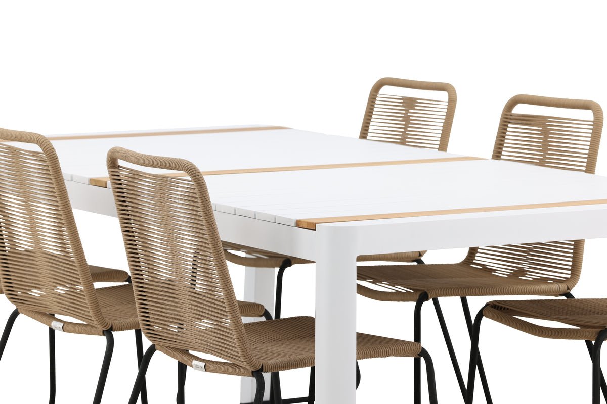 Luxusbetten24 Alvora Garten Essgruppe 7‑teilig Outdoor Weiß/Braun Set