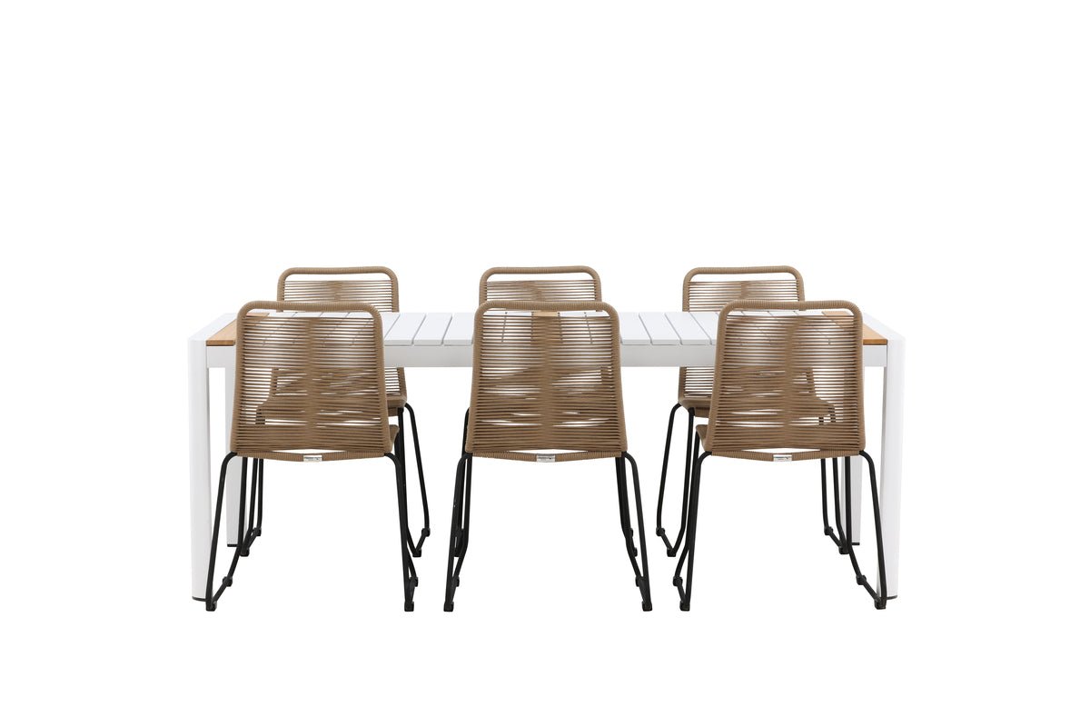 Luxusbetten24 Alvora Garten Essgruppe 7‑teilig Outdoor Weiß/Braun Set