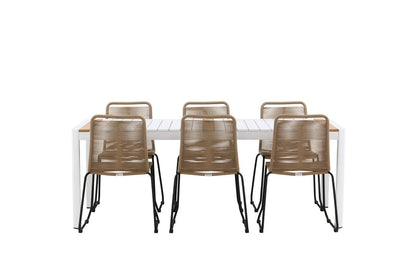 Luxusbetten24 Alvora Garten Essgruppe 7‑teilig Outdoor Weiß/Braun Set