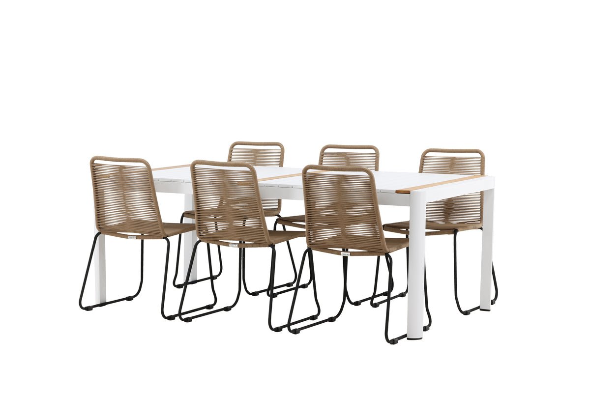 Luxusbetten24 Alvora Garten Essgruppe 7‑teilig Outdoor Weiß/Braun Set