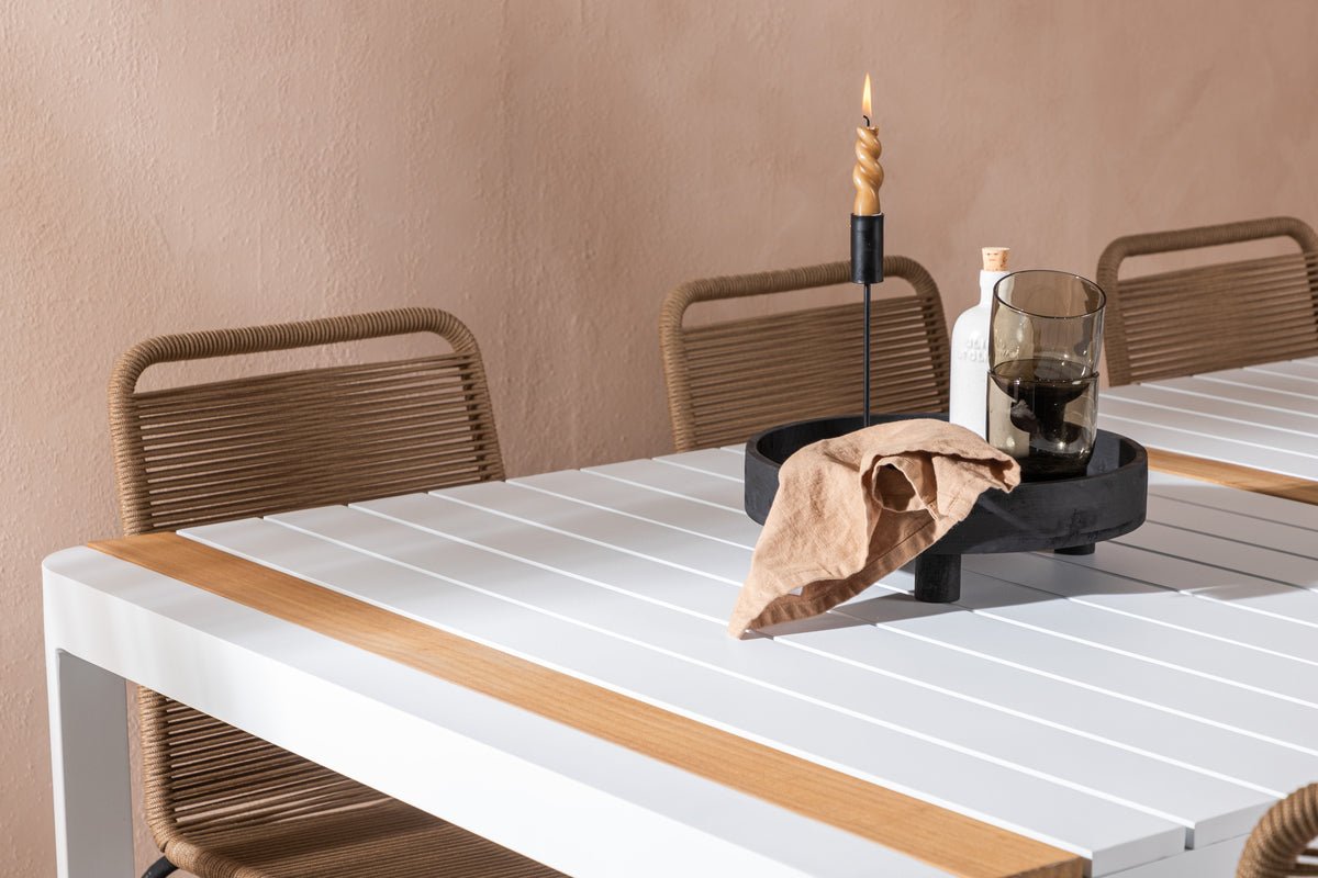 Luxusbetten24 Alvora Garten Essgruppe 7‑teilig Outdoor Weiß/Braun Set