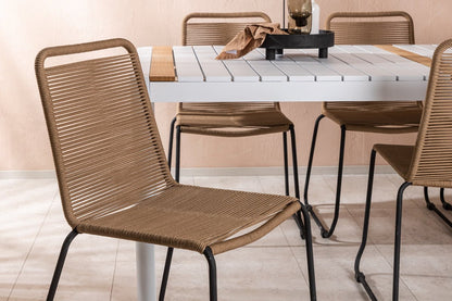 Luxusbetten24 Alvora Garten Essgruppe 7‑teilig Outdoor Weiß/Braun Set