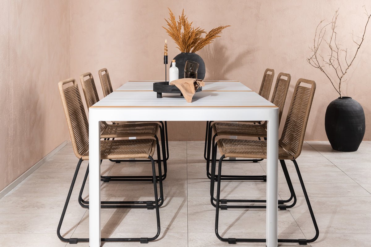 Luxusbetten24 Alvora Garten Essgruppe 7‑teilig Outdoor Weiß/Braun Set