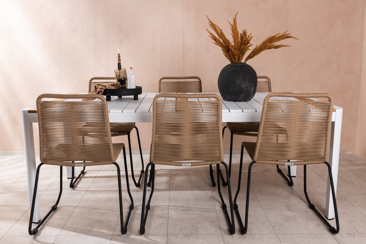 Luxusbetten24 Alvora Garten Essgruppe 7‑teilig Outdoor Weiß/Braun Set