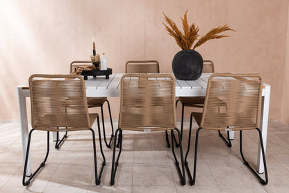 Luxusbetten24 Alvora Garten Essgruppe 7‑teilig Outdoor Weiß/Braun Set