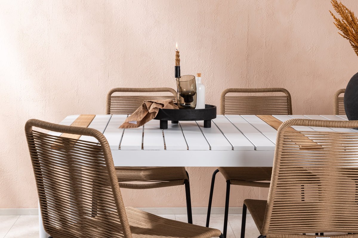 Luxusbetten24 Alvora Garten Essgruppe 7‑teilig Outdoor Weiß/Braun Set