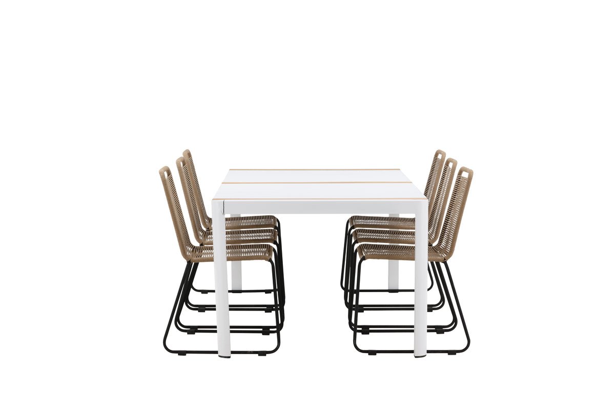 Luxusbetten24 Alvora Garten Essgruppe 7‑teilig Outdoor Weiß/Braun Set