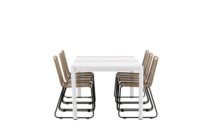Luxusbetten24 Alvora Garten Essgruppe 7‑teilig Outdoor Weiß/Braun Set