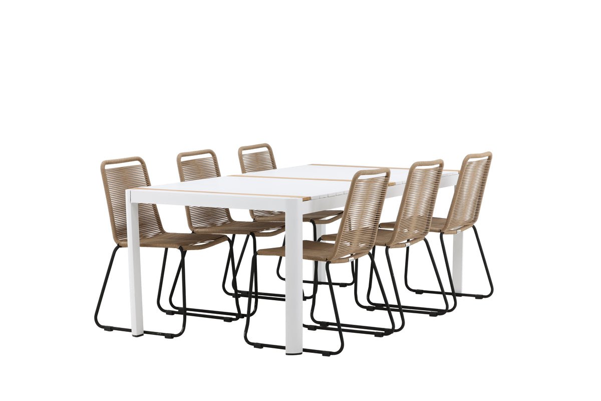 Luxusbetten24 Alvora Garten Essgruppe 7‑teilig Outdoor Weiß/Braun Set