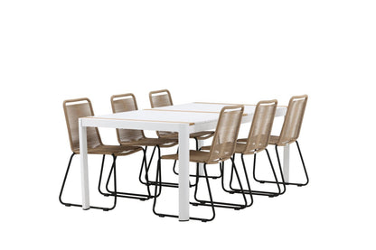 Luxusbetten24 Alvora Garten Essgruppe 7‑teilig Outdoor Weiß/Braun Set