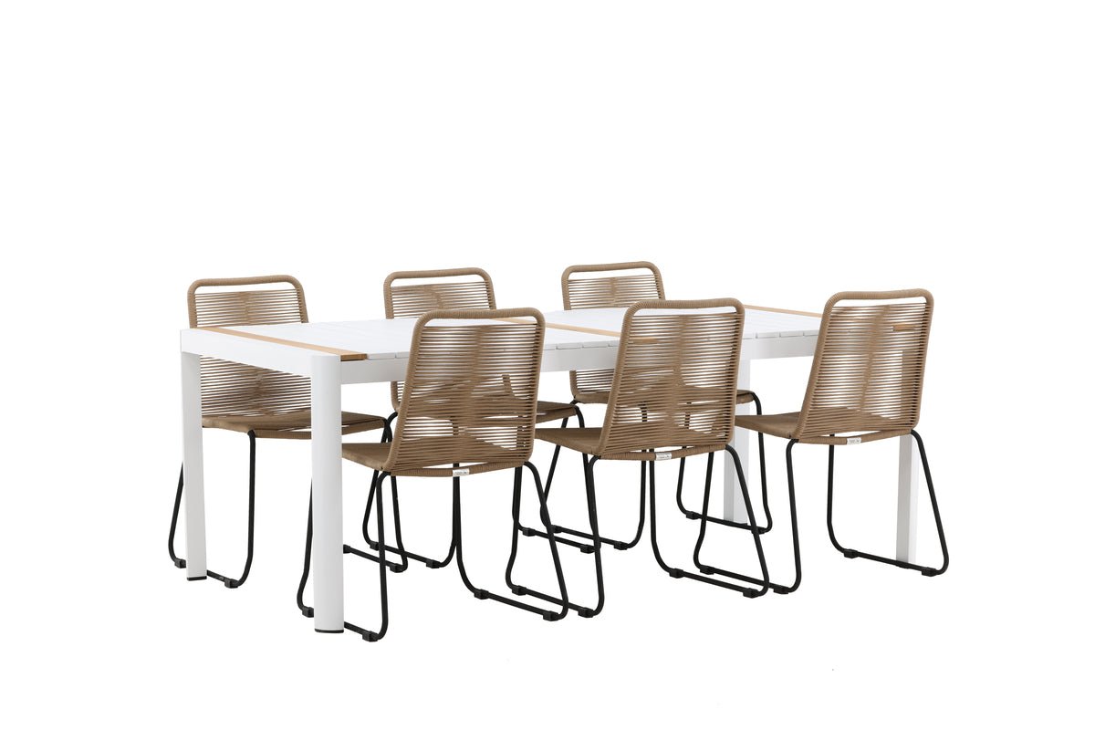 Luxusbetten24 Alvora Garten Essgruppe 7‑teilig Outdoor Weiß/Braun Set