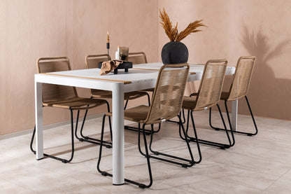Luxusbetten24 Alvora Garten Essgruppe 7‑teilig Outdoor Weiß/Braun Set