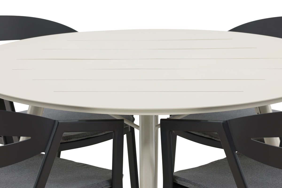 Mivano Garten Essgruppe 5‑Teiliges Set mit Rundem Tisch, Beige/Schwarz