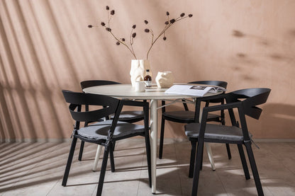 Mivano Garten Essgruppe 5‑Teiliges Set mit Rundem Tisch, Beige/Schwarz