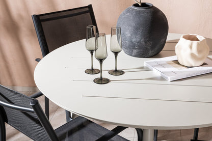 Luxusbetten24 Novira Garten Essgruppe Outdoor Modell, 5‑teilig, Beige/Schwarz