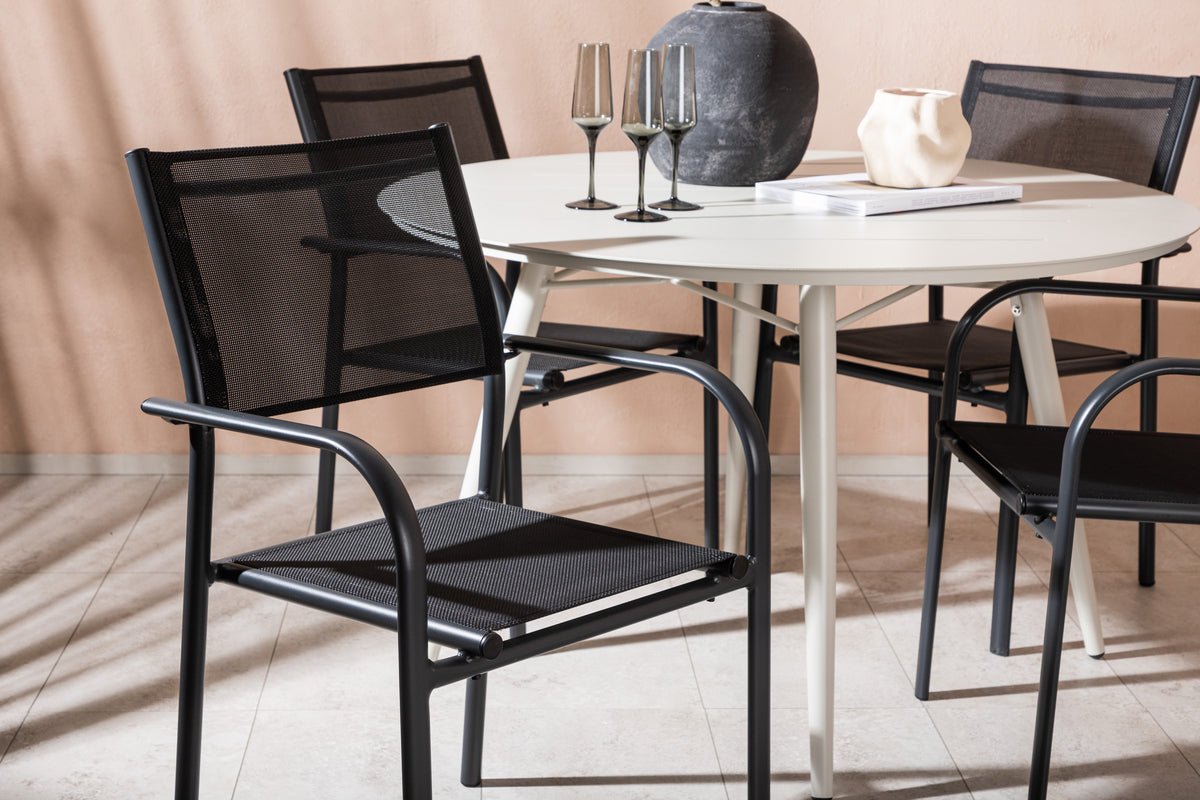 Luxusbetten24 Novira Garten Essgruppe Outdoor Modell, 5‑teilig, Beige/Schwarz