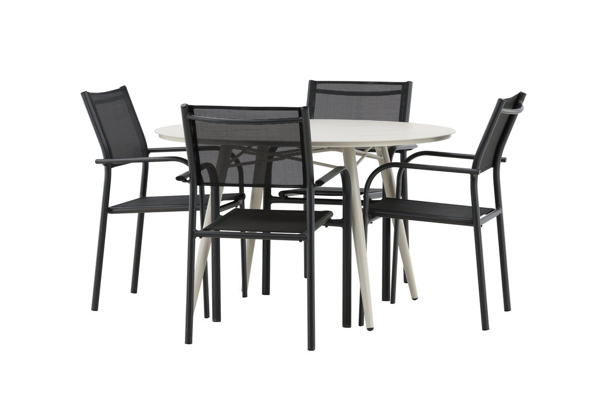 Luxusbetten24 Novira Garten Essgruppe Outdoor Modell, 5‑teilig, Beige/Schwarz