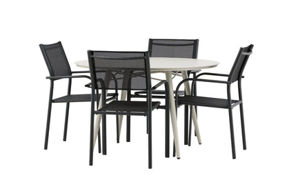Luxusbetten24 Novira Garten Essgruppe Outdoor Modell, 5‑teilig, Beige/Schwarz