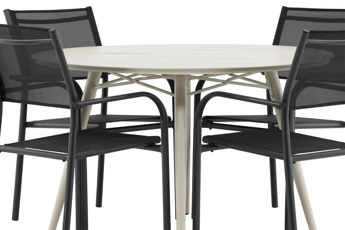 Luxusbetten24 Novira Garten Essgruppe Outdoor Modell, 5‑teilig, Beige/Schwarz