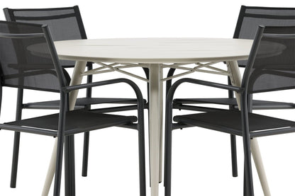 Luxusbetten24 Novira Garten Essgruppe Outdoor Modell, 5‑teilig, Beige/Schwarz