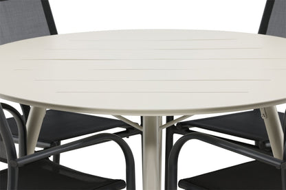 Luxusbetten24 Novira Garten Essgruppe Outdoor Modell, 5‑teilig, Beige/Schwarz
