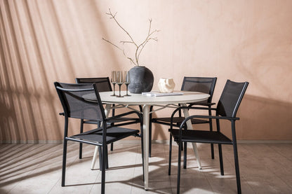Luxusbetten24 Novira Garten Essgruppe Outdoor Modell, 5‑teilig, Beige/Schwarz