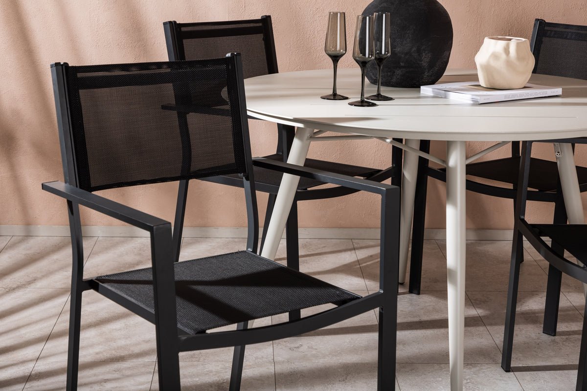 Luxusbetten24 Orlena Garten Outdoor Essgruppe 5‑teiliges Set Beige/Schwarz