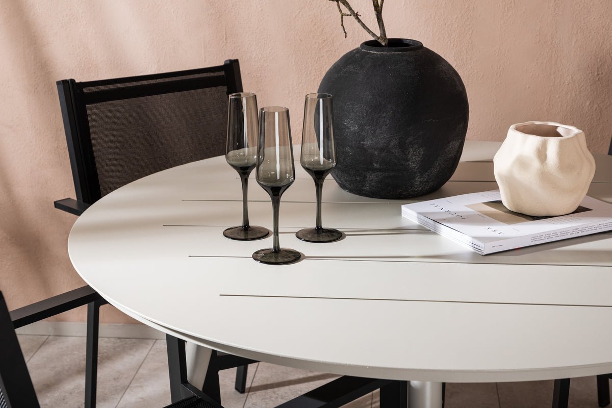 Luxusbetten24 Orlena Garten Outdoor Essgruppe 5‑teiliges Set Beige/Schwarz