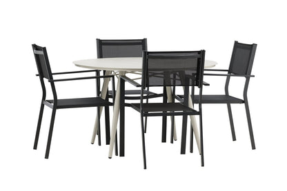 Luxusbetten24 Orlena Garten Outdoor Essgruppe 5‑teiliges Set Beige/Schwarz