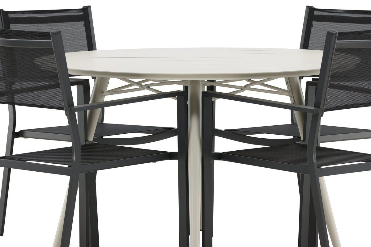 Luxusbetten24 Orlena Garten Outdoor Essgruppe 5‑teiliges Set Beige/Schwarz
