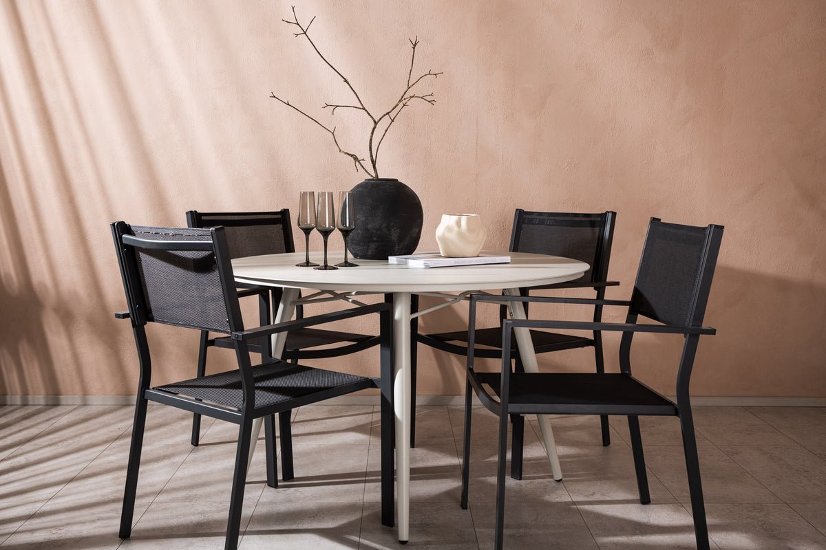 Luxusbetten24 Orlena Garten Outdoor Essgruppe 5‑teiliges Set Beige/Schwarz