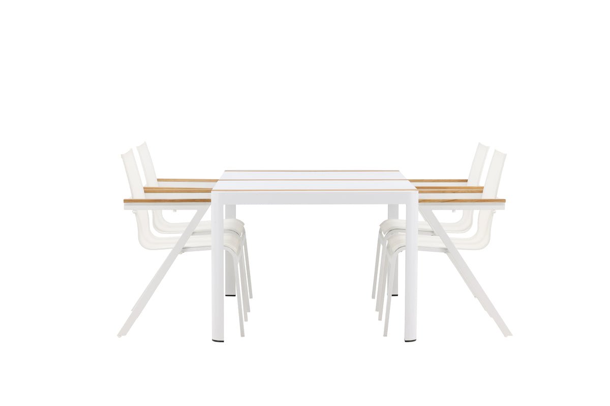 Garten Essgruppe Rolina – 4 Stühle und 1 Tisch in Weiß