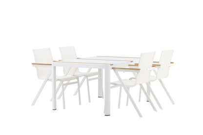 Garten Essgruppe Rolina – 4 Stühle und 1 Tisch in Weiß