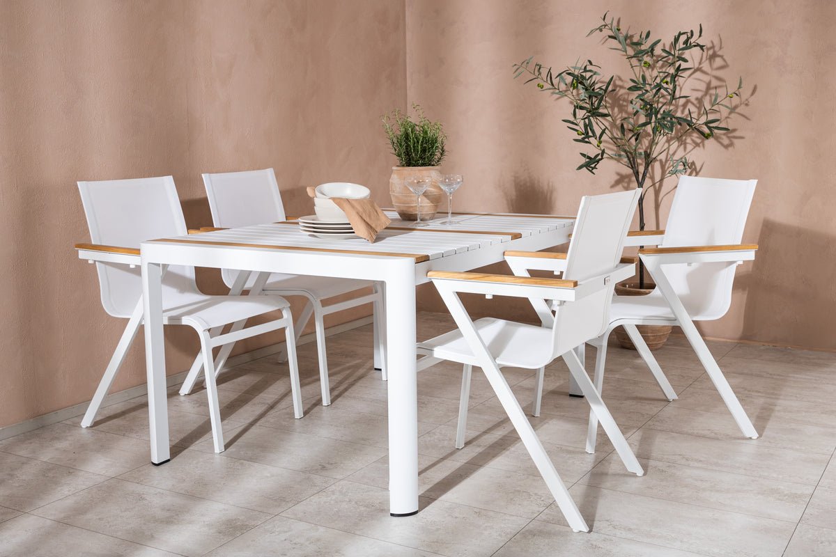 Garten Essgruppe Rolina – 4 Stühle und 1 Tisch in Weiß